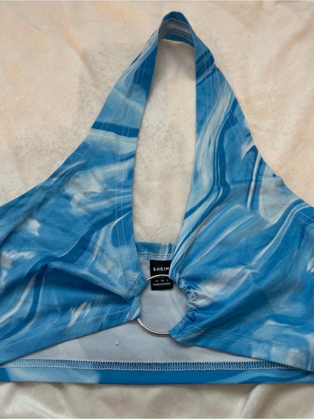 SHEIN Light Blue Marble Ring Halter Top